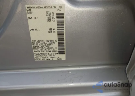 2022 Nissan Altima Sv Intelligent Awd из США, поврежденный, VIN 1N4BL4DWXNN313269